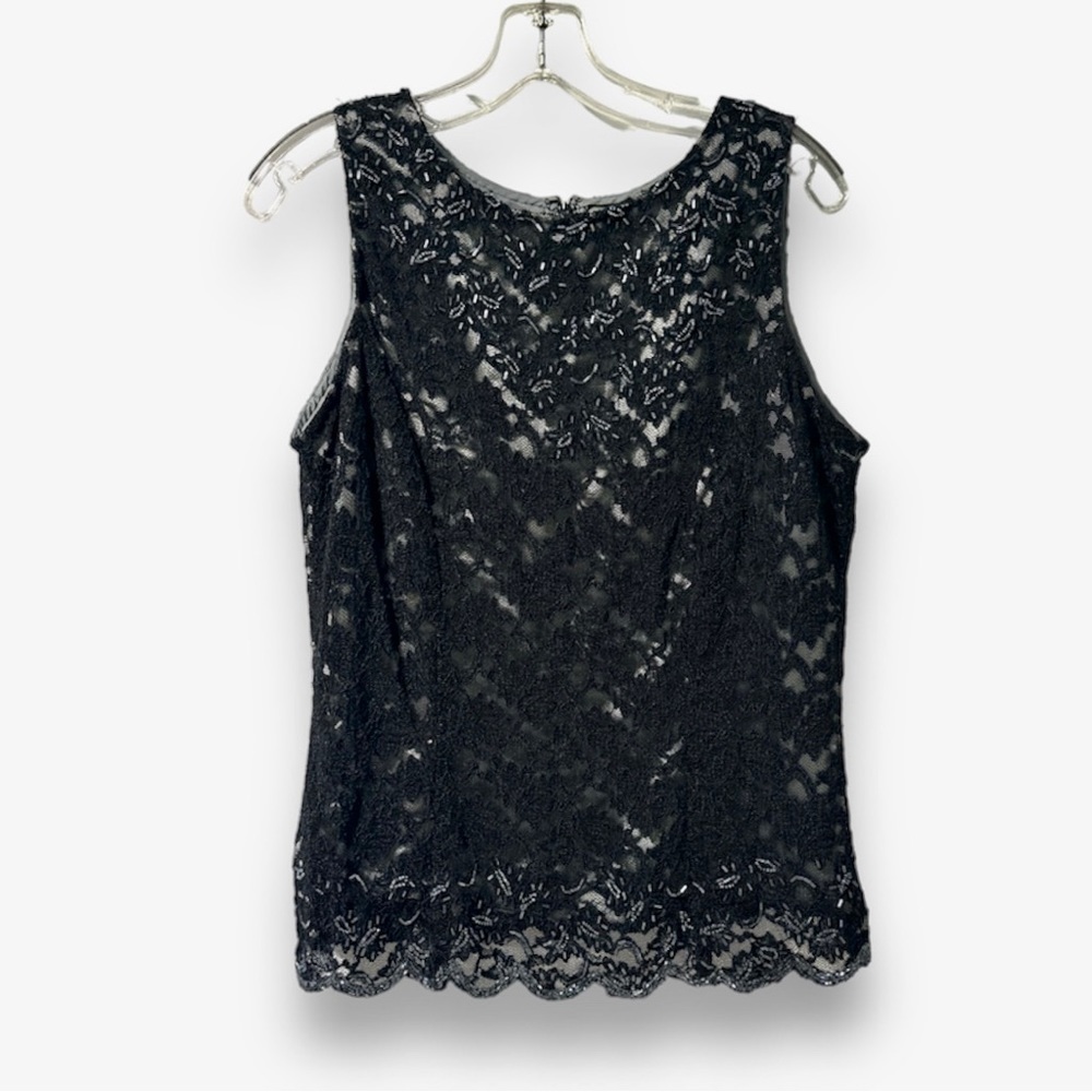 Vintage 80s Blushe By Spiegel Black Lace Beaded Sleeveless Top Womens Size Large
